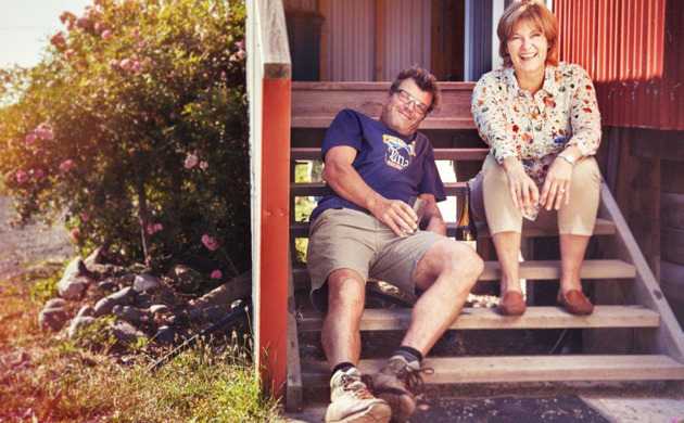 Kim and Eric Crawford from Loveblock wines sitting on some steps