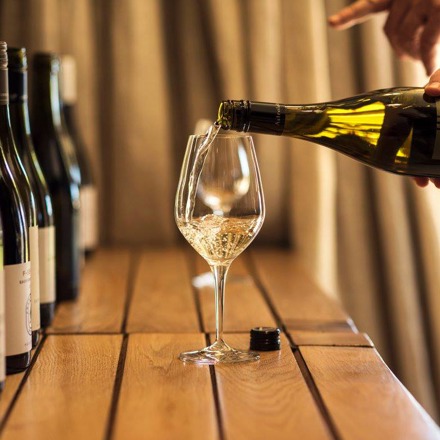 Sauvignon Blanc wine being poured into a glass.