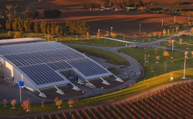 Solar panels seen from above at Yealands Vineyard