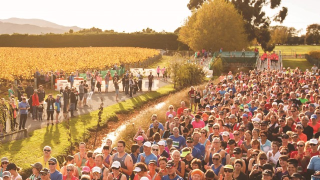 A large crowd of people getting ready to start a half marathon